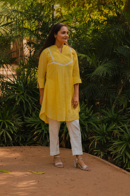 Yellow & White Kurta Set