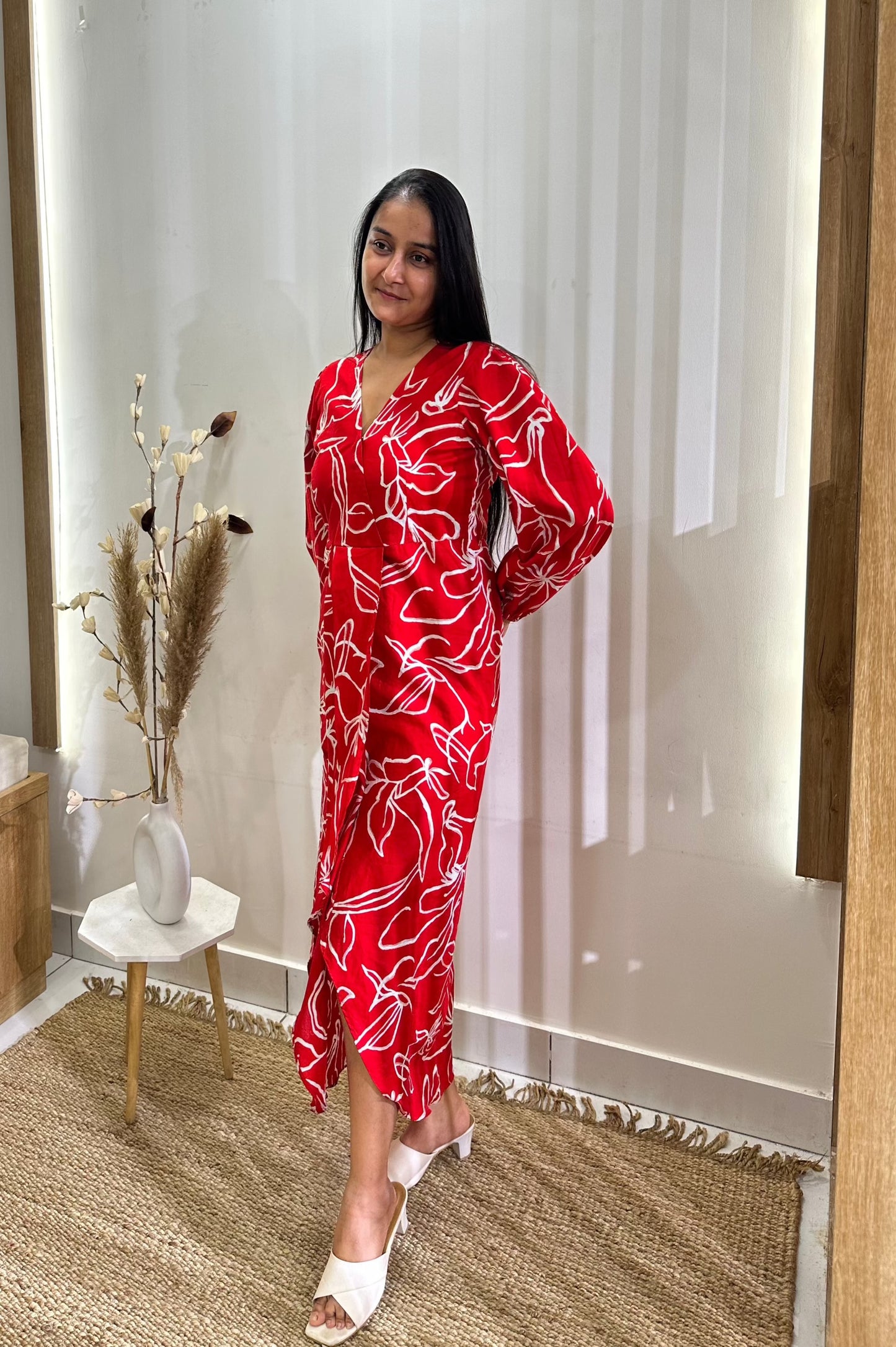 Hot Red Printed Dress