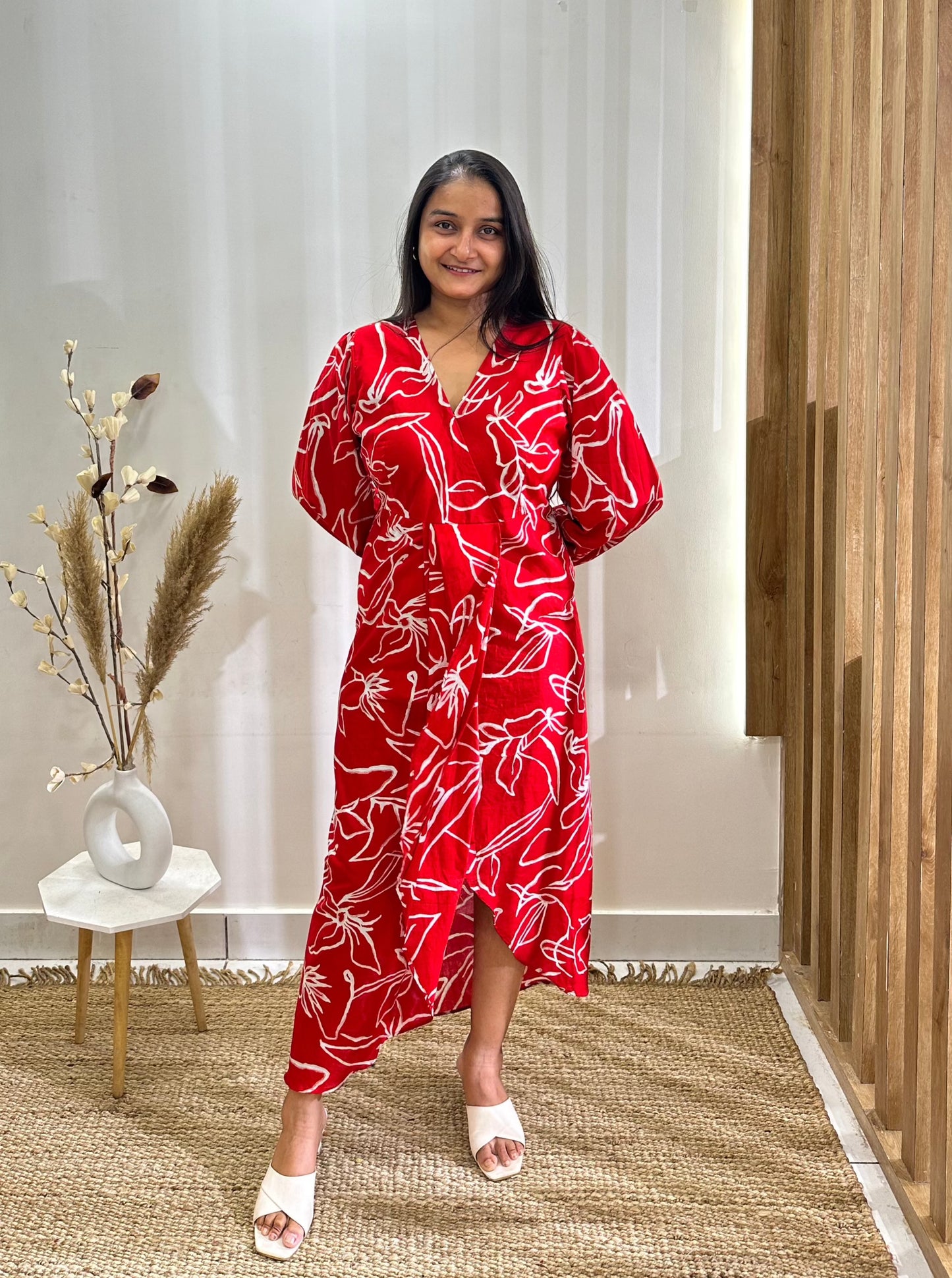 Hot Red Printed Dress