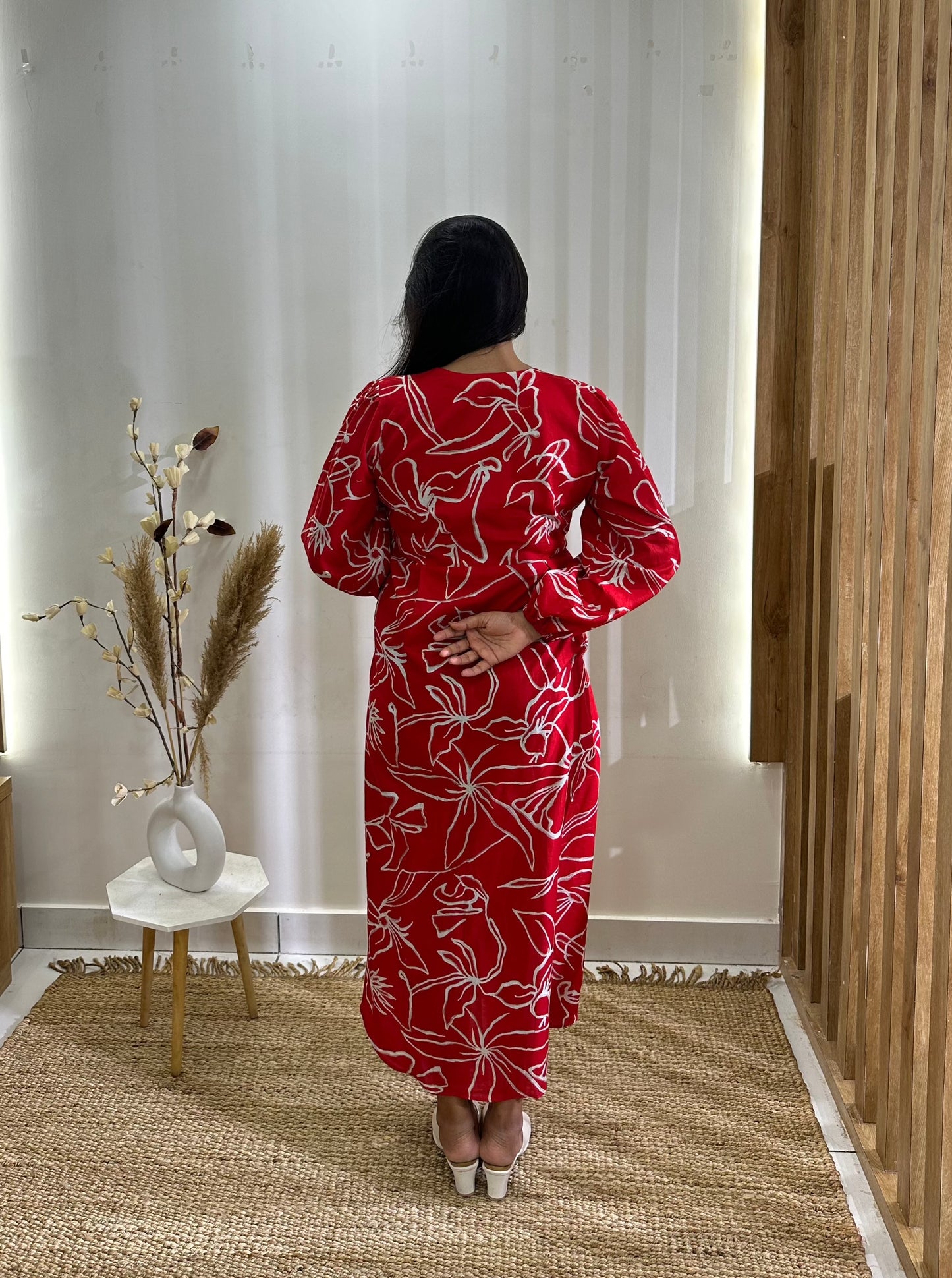 Hot Red Printed Dress